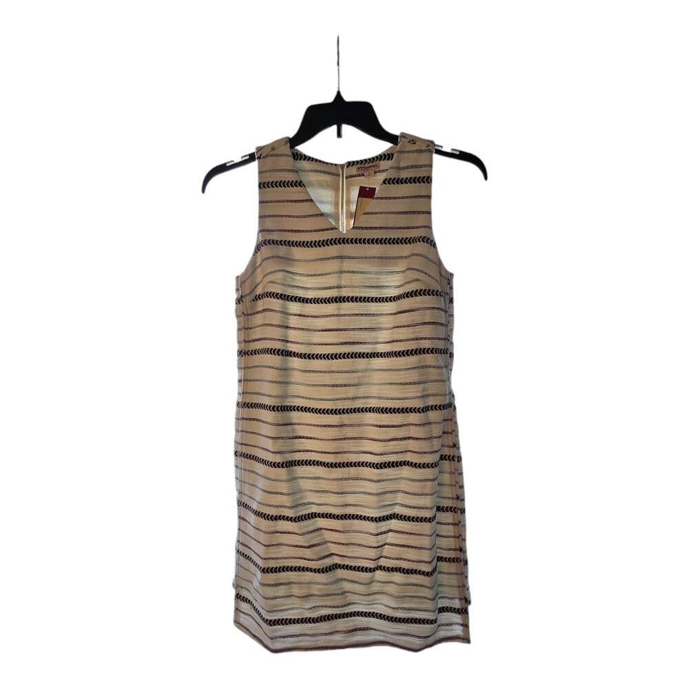 Merona Women's White Black Stripe Sleeveless Dress Linen Blend With Liner SMALL